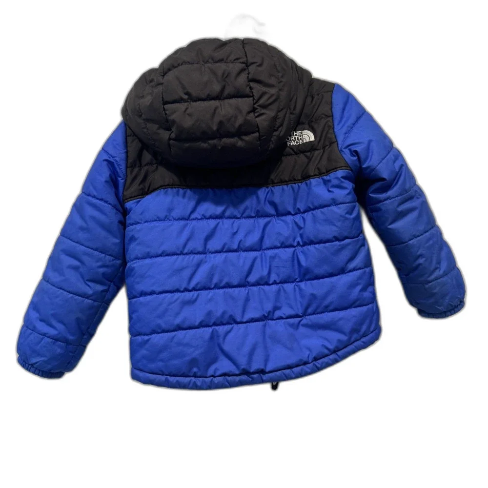 The North Face Reversible Puffer Jacket Coat Sherpa Fleece Blue Black Toddler 2T